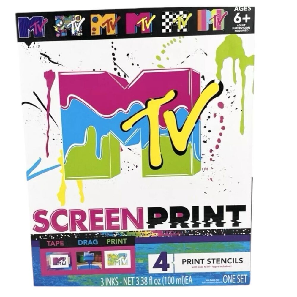 MTV Screen Printing DIY Kit - 4 Print MTV‎ Logo Stencils Included ~(New) In Box